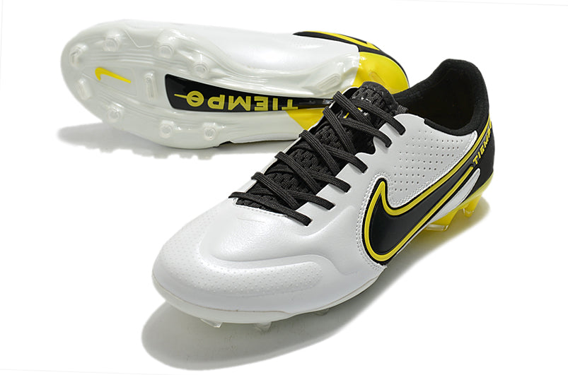 Nike Tiempo Legend 9 Elite FG Preto Branco Amarelo