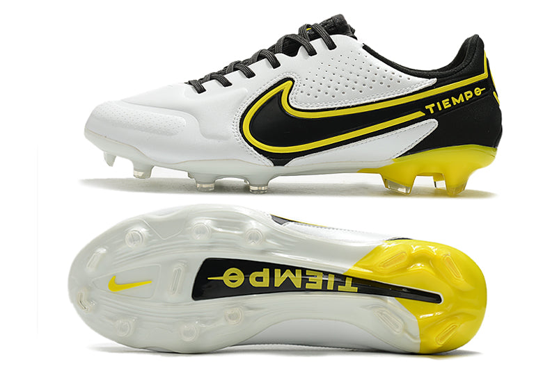 Nike Tiempo Legend 9 Elite FG Preto Branco Amarelo
