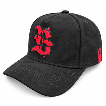 Quepis Snapback - Suede Negro/rojo