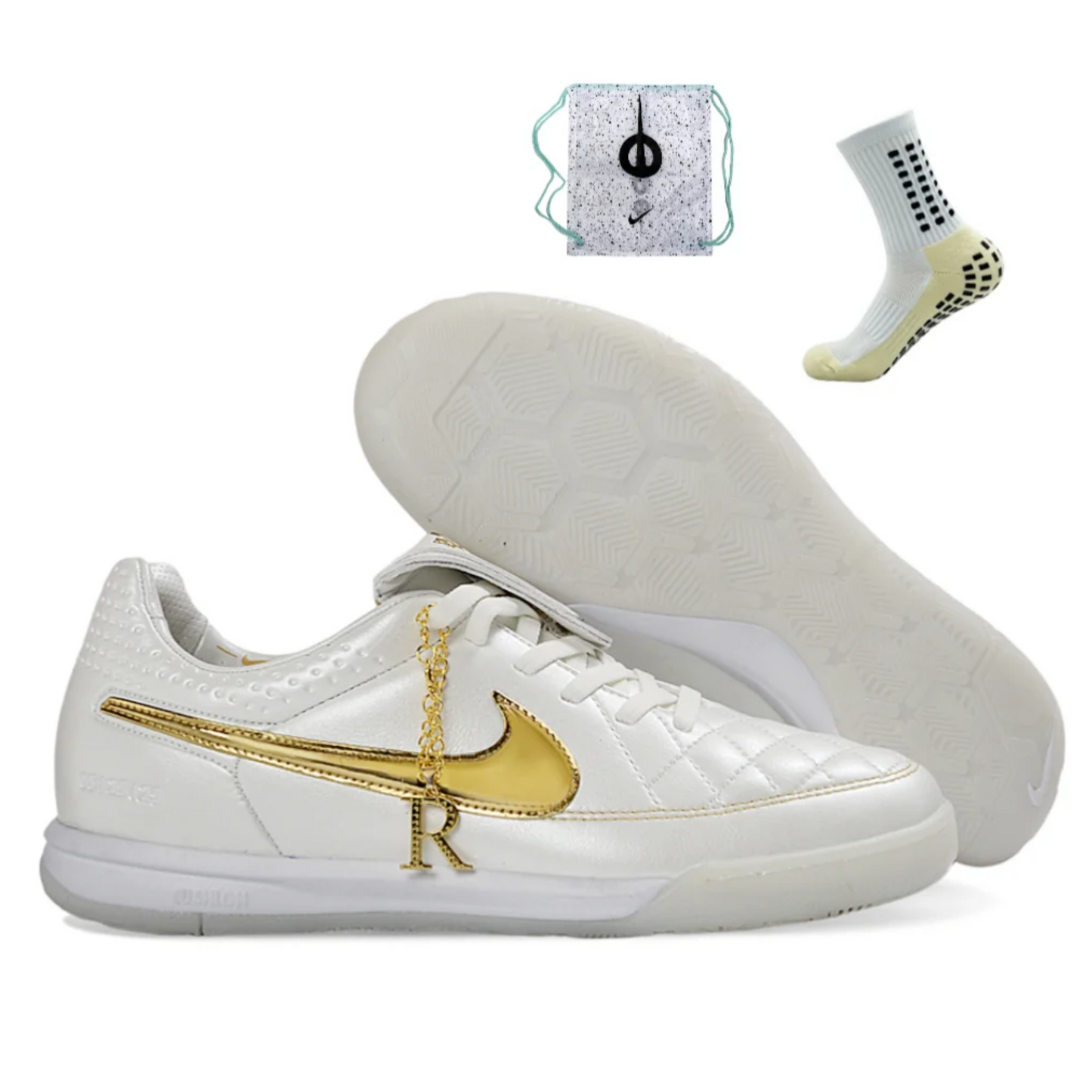 Nike Tiempo Ronaldinho R10 Futsal - Blanco/Dorado