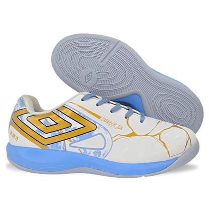 Umbro Pro 5 Bump Kintsugi Futsal - Infantil - Blanco/Azul/Dorado