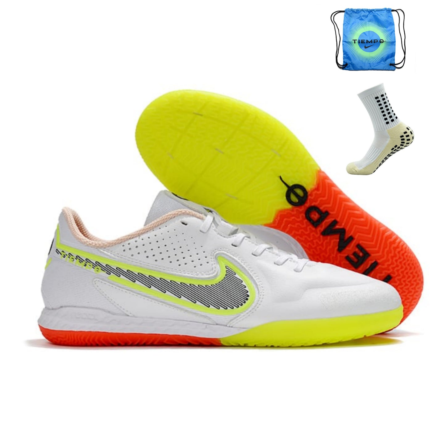 Nike Tiempo Legend 9 Pro Futsal Branco Laranja Amarelo